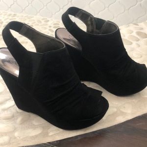 Carlos Santana black Suede wedges 7.5 WORN ONCE
